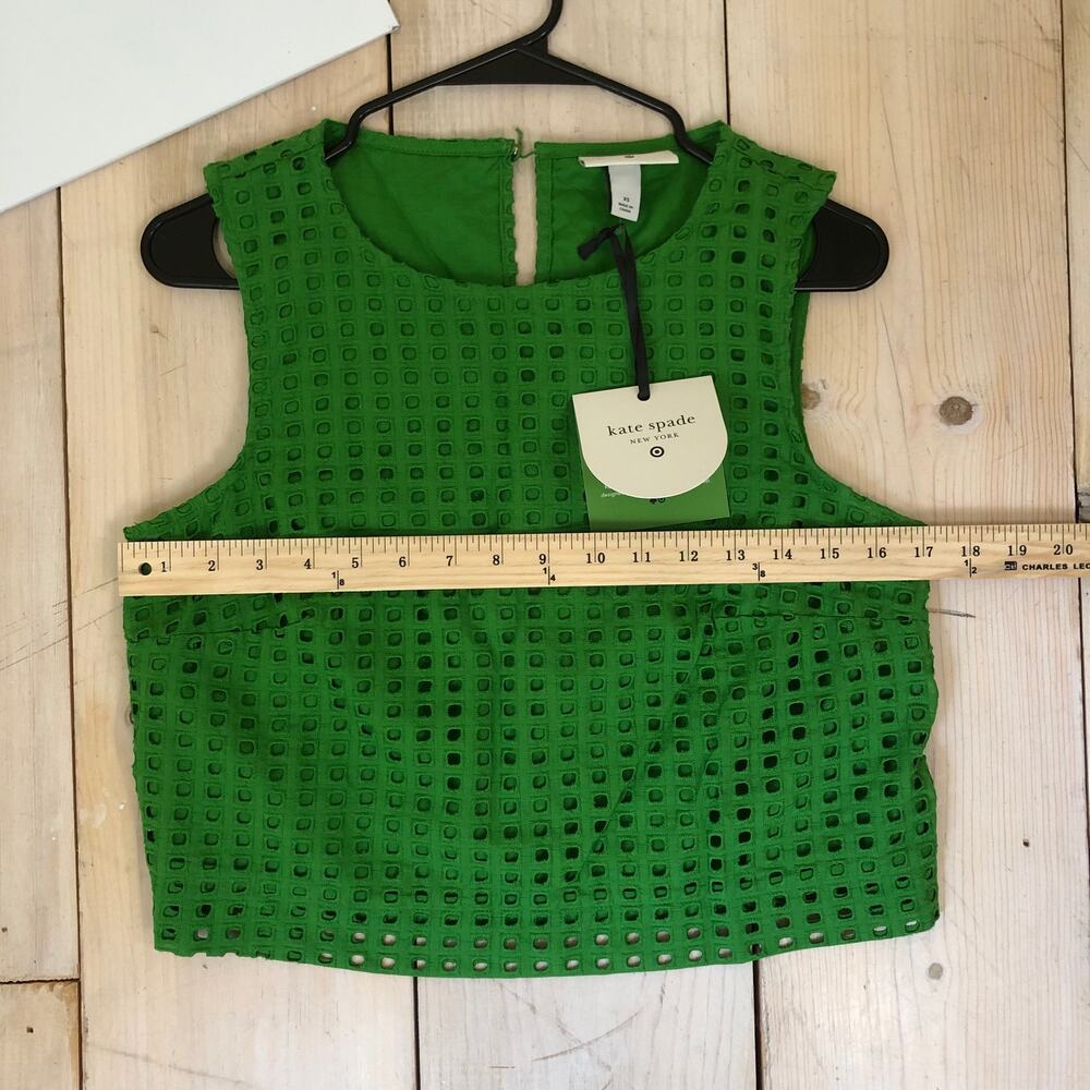 Kate Spade X Target NWT Green Boxy Eyelet Crop Top Size XS Broken Button Loop - Picture 12 of 15